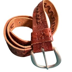 Fossil women's tooled leather braided belt boho western M medium